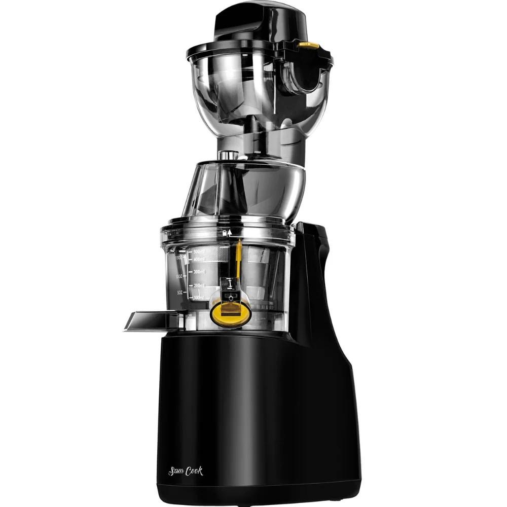 NutriFlow Slow Juicer i hvit farge med bred innmating og juicekanne