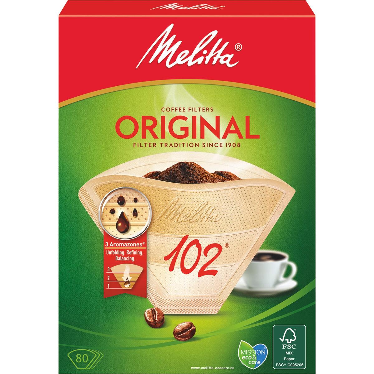 Melitta kaffefilter størrelse 102, pakke med 80 stykk, ubleket papir