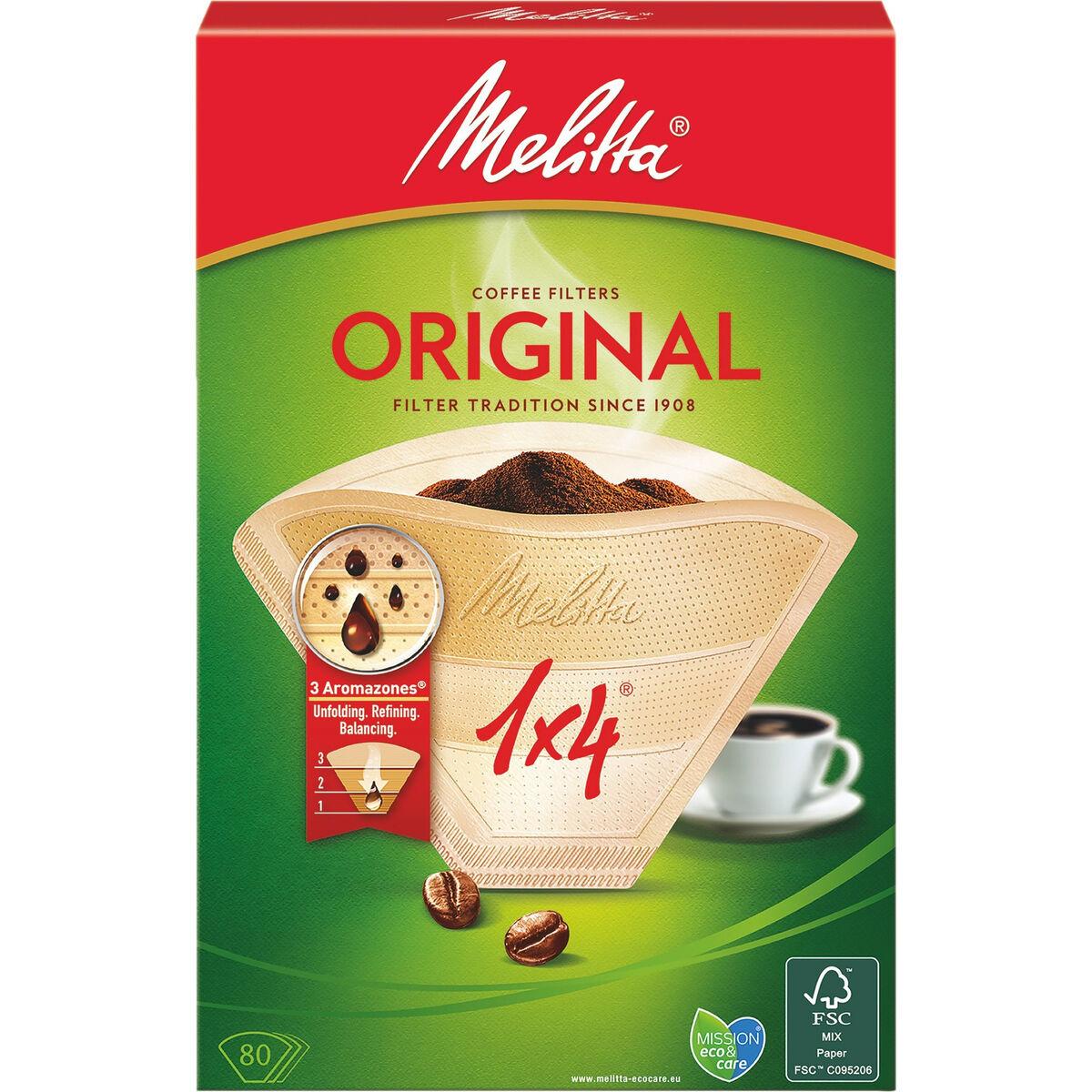 Melitta Original kaffefilter størrelse 1x4, pakke med 80 stykk, ubleket papir