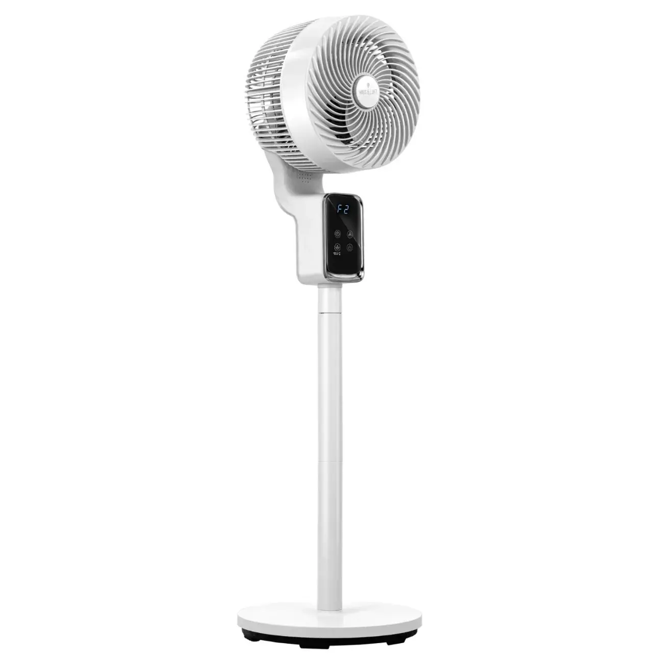 Haus & Luft V2 gulvvifte i hvit nordisk design, justert til bordmodushøyde på 55 cm