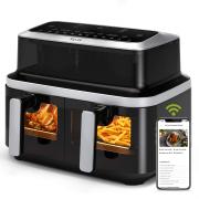 Kyvol Dual Basket Airfryer 9L i sort med to kurver