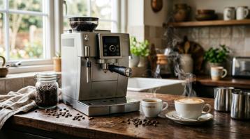 DeLonghi Magnifica S sølv helautomatisk kaffemaskin med espresso i kopp