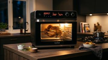 Kyvol 14,5 liters airfryer-ovn med glassdør og LED-lys på kjøkkenbenken