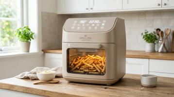 Kyvol CrispMaster 360° 7.2L airfryer med beige finish og vindu i fronten