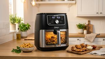 Kyvol Premium Smart Airfryer AF600 med transparent vindu på kjøkkenbenk