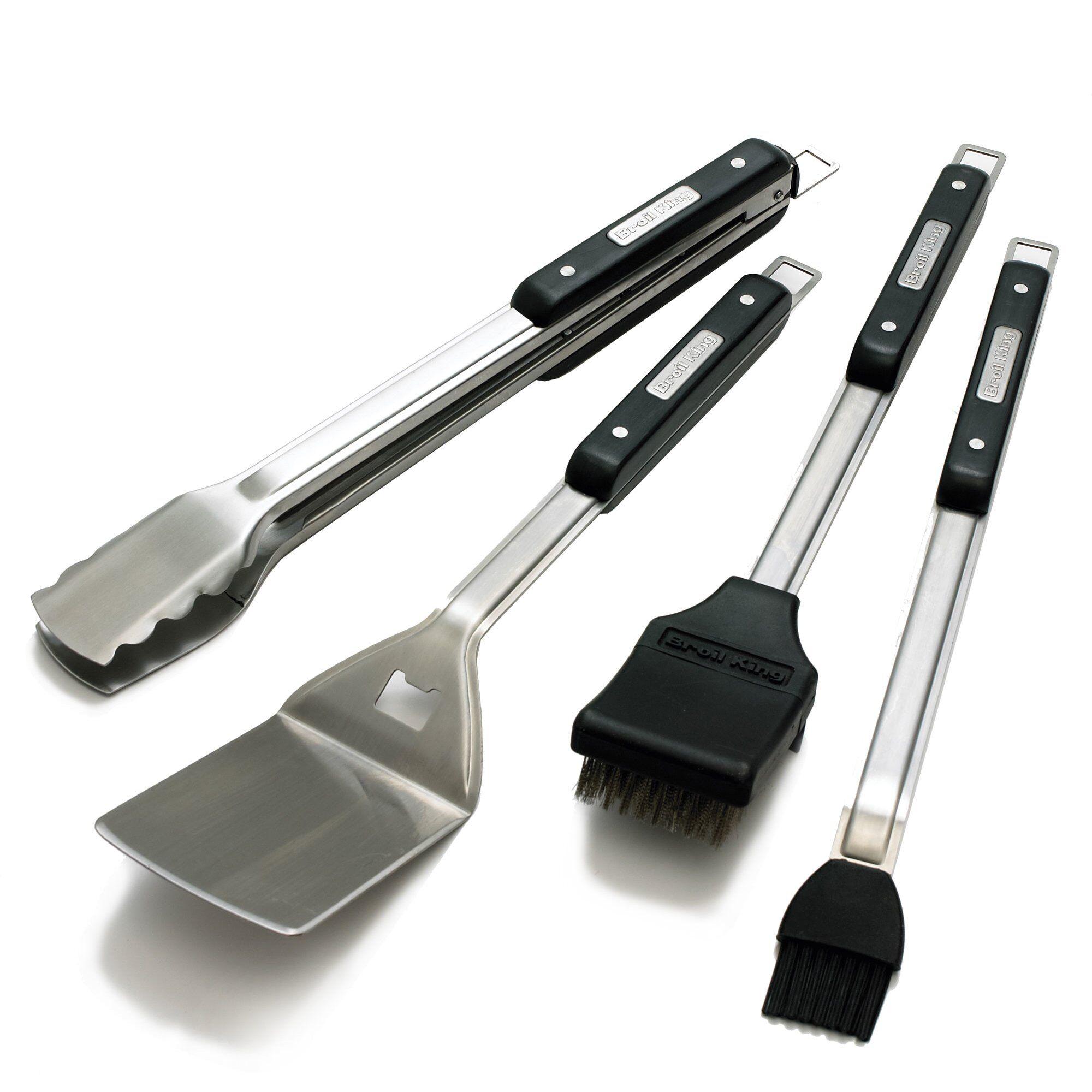 Broil King grillredskap sett 4 deler med grillspade, tang, pensel og rengjøringsbørste