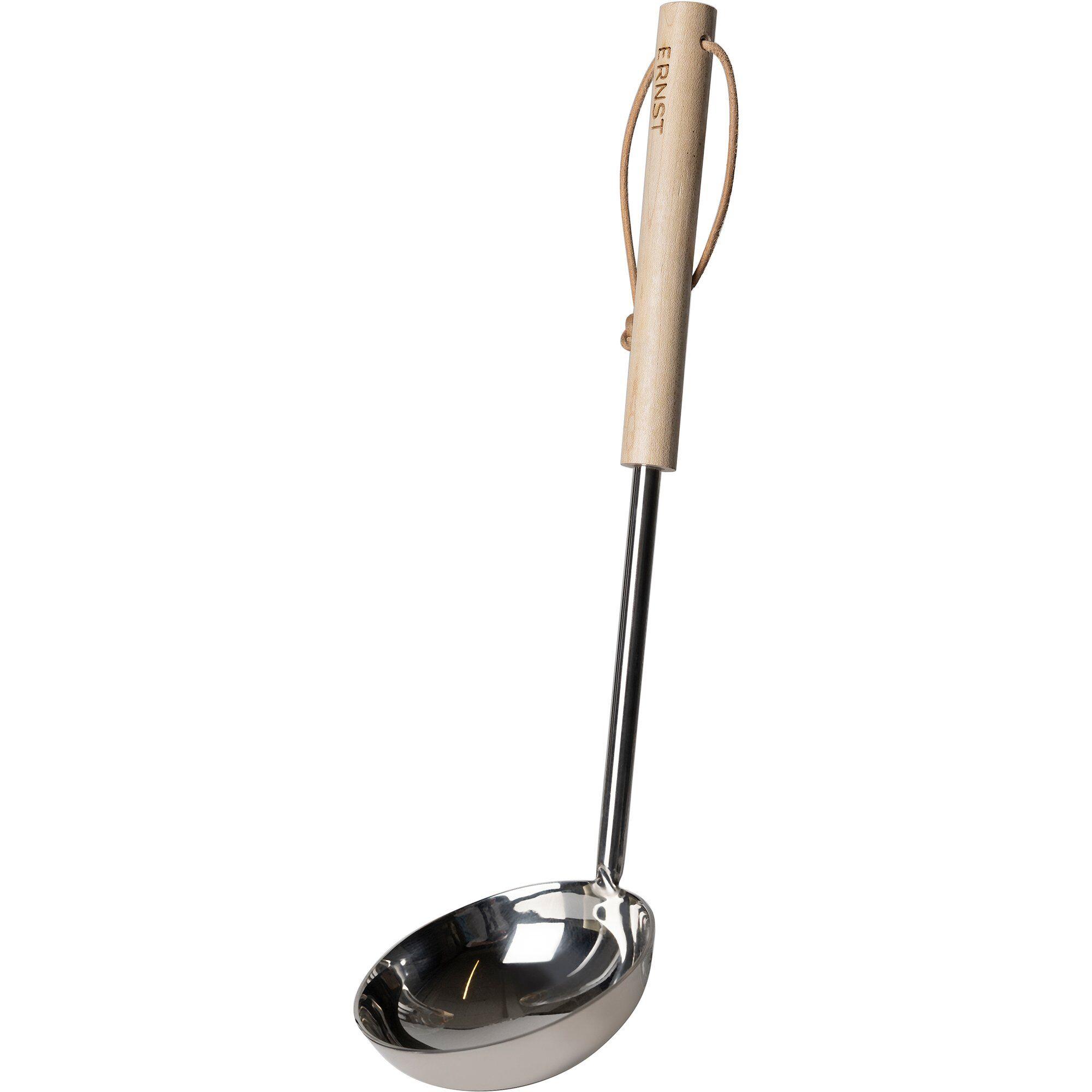 Ernst suppeøse i rustfritt metall med treskinne, elegant design