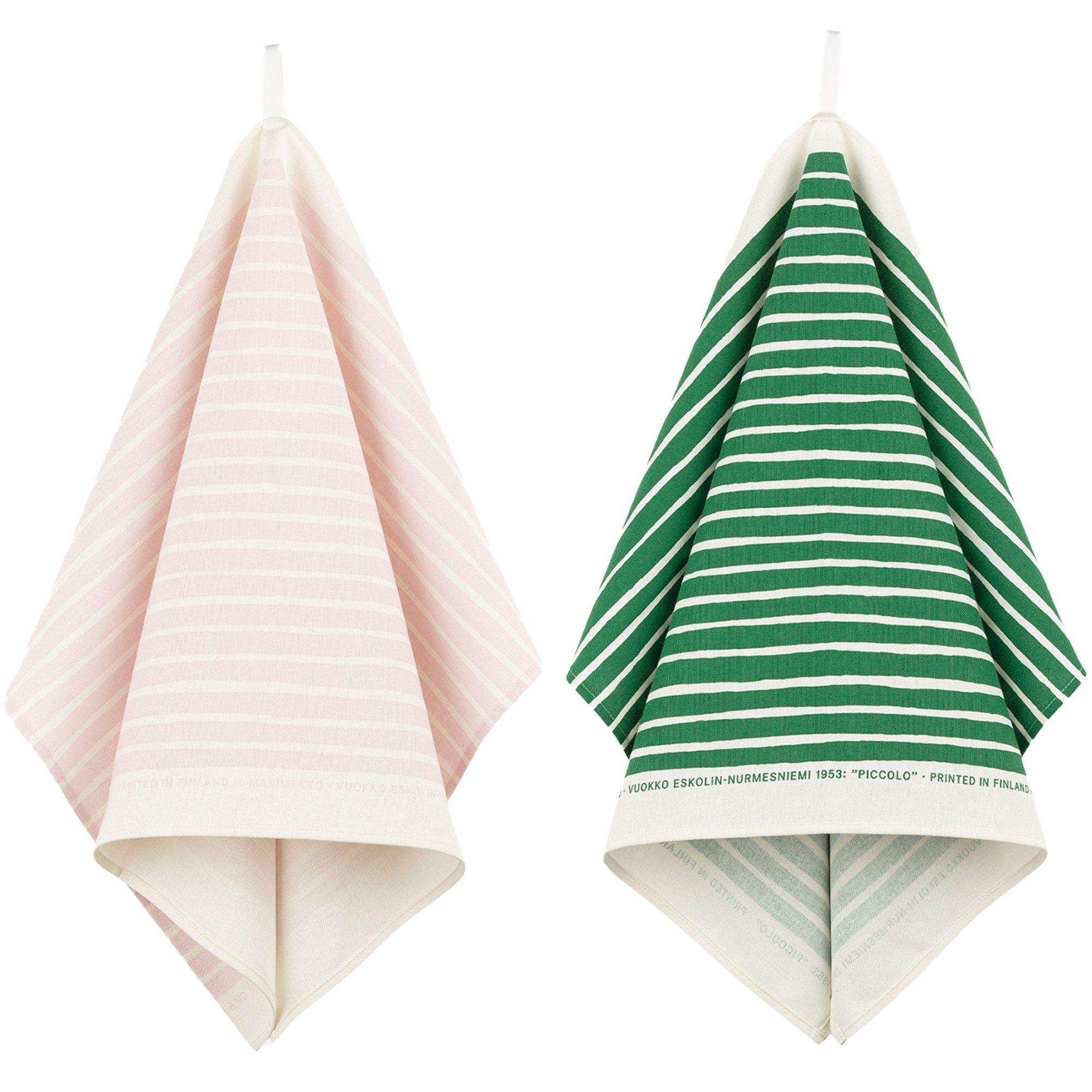 Marimekko Piccolo kjøkkenhåndkle 2 stk i hvit, grønn og rosa