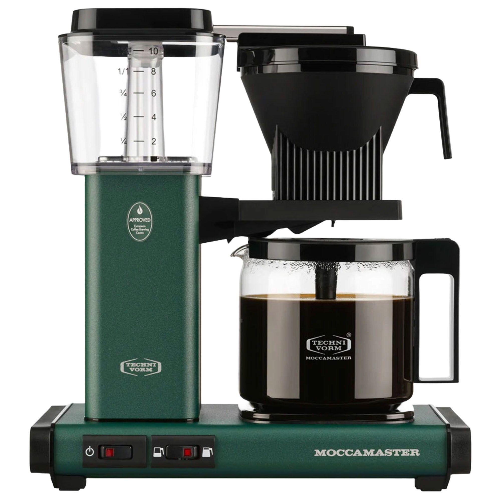 Moccamaster Optio kaffetrakter i forest green med glasskanne og oppvarmingsplate