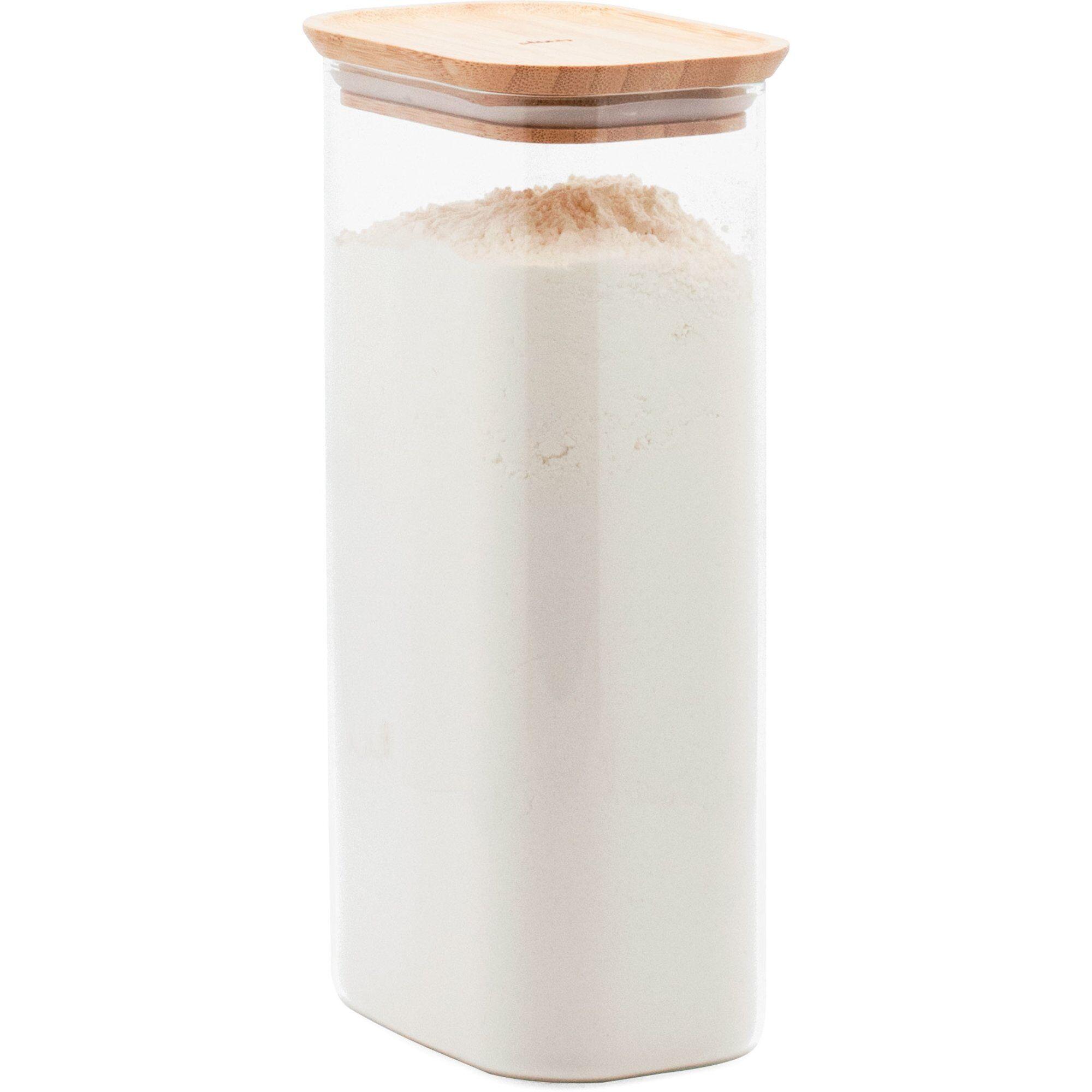 Pebbly oppbevaringsglass med bambuslokk, 180 cl, klart glass med brunt bambuslokk