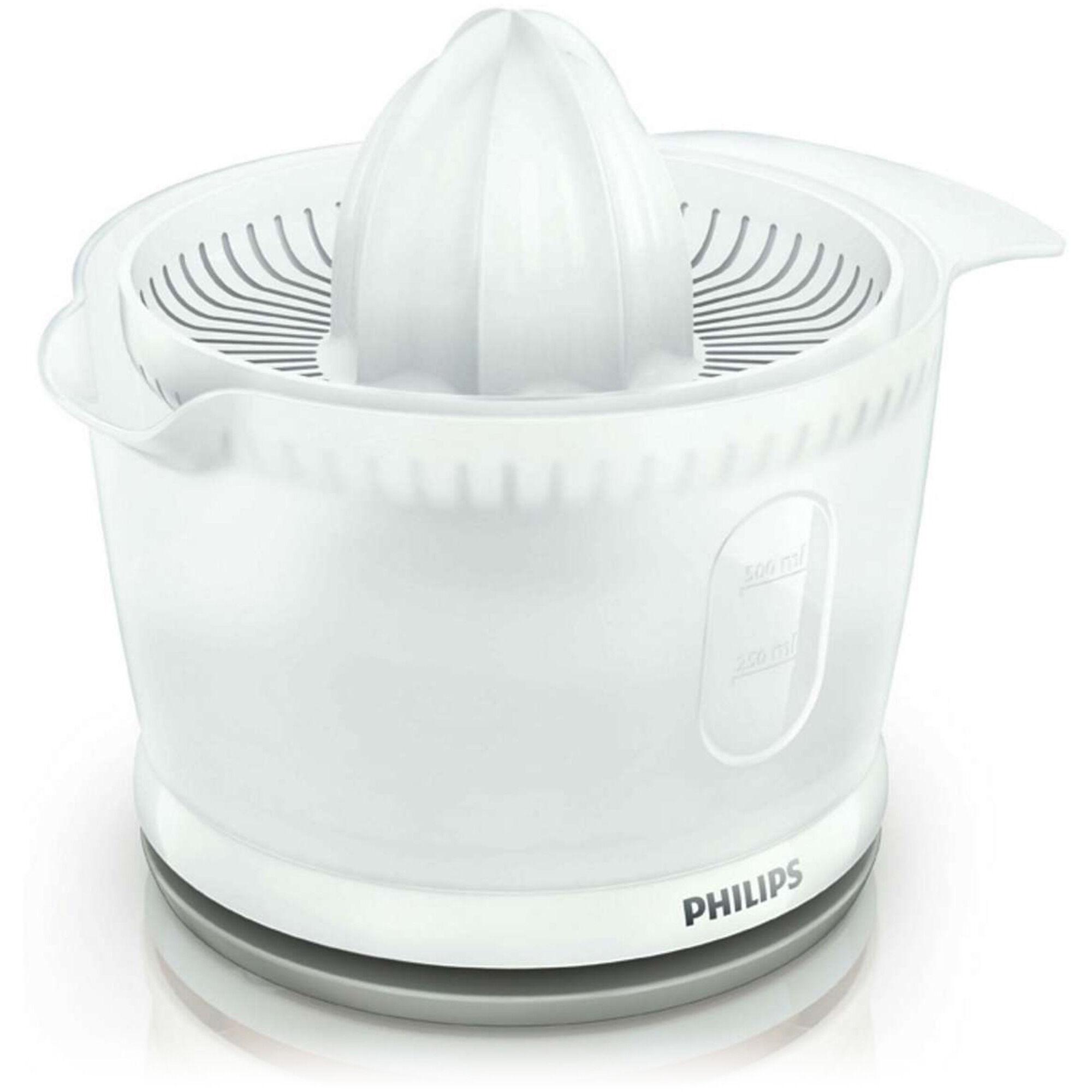 Philips Daily Collection HR2738 elektrisk juicepresse i hvit farge med oppsamlingskanne