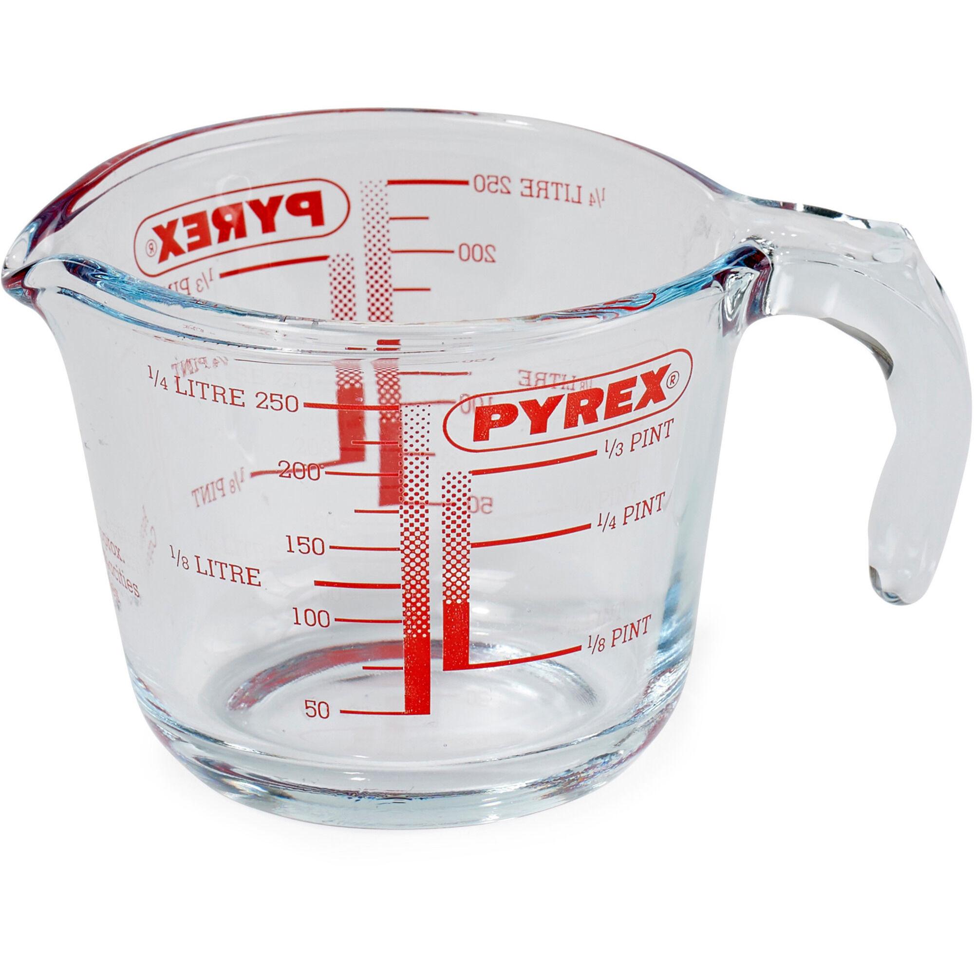 Pyrex målebeger i glass 0,25 liter med tydelig skala i dl og ml