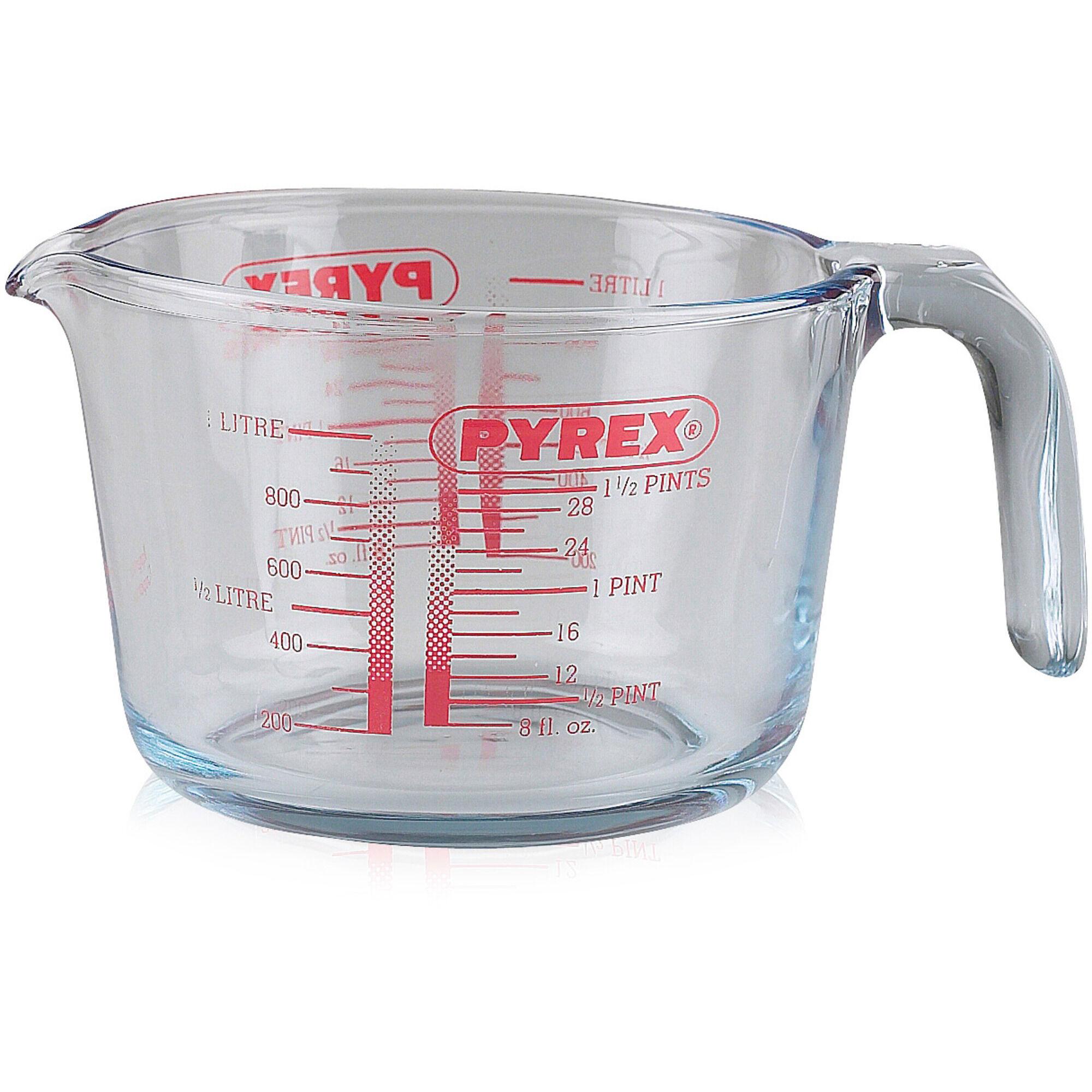Pyrex målebeger i glass 1 liter med tydelig innbrent skala