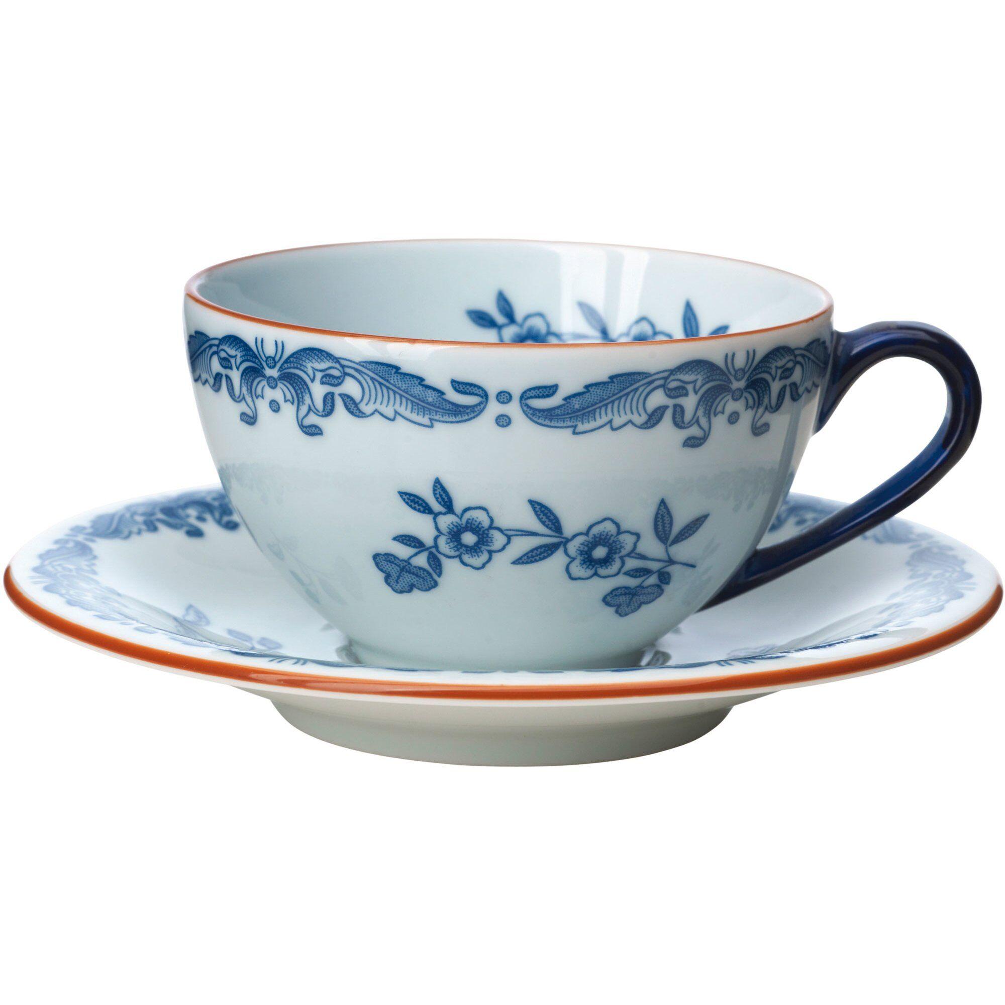 Rörstrand Ostindia kaffekopp og fat 16 cl med blått blomstermønster