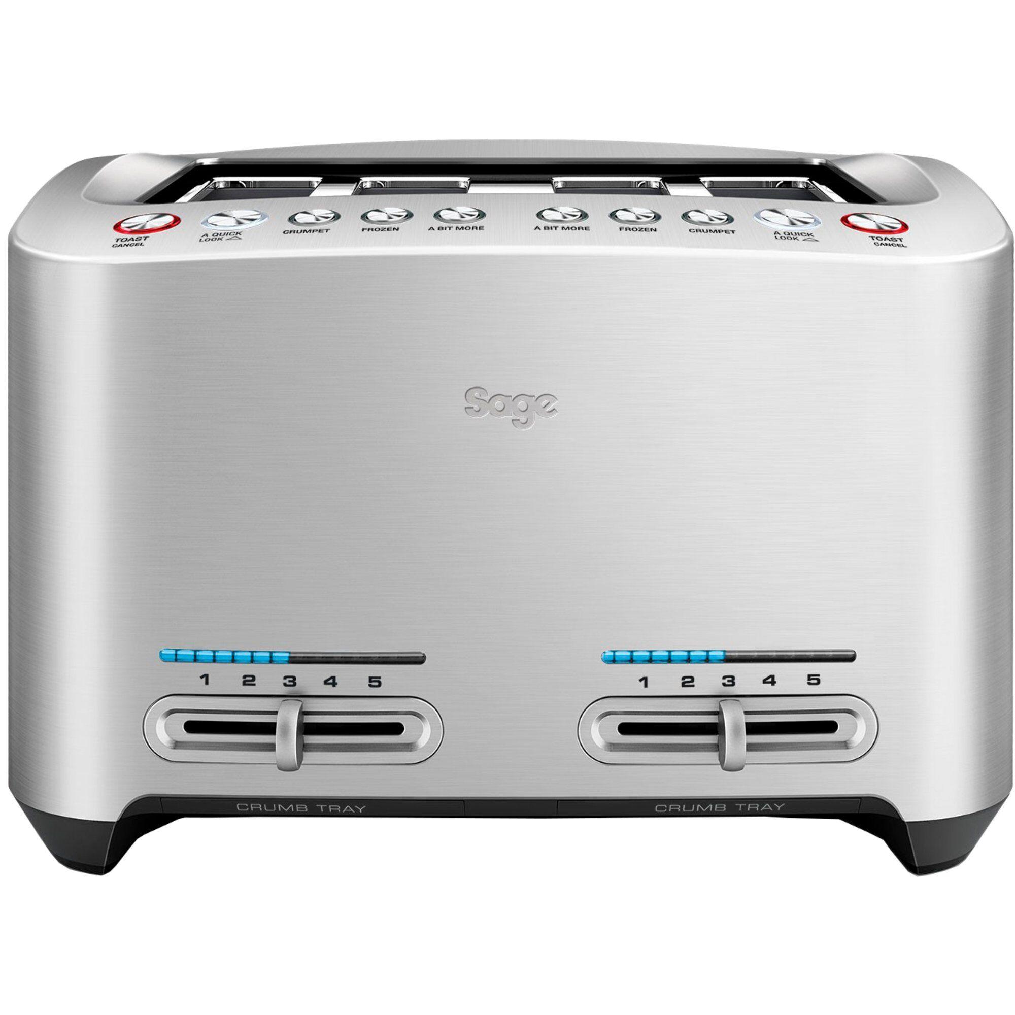 Sage Smart Toaster 4 skiver i børstet stål med LCD-panel og motorisert brødheiser