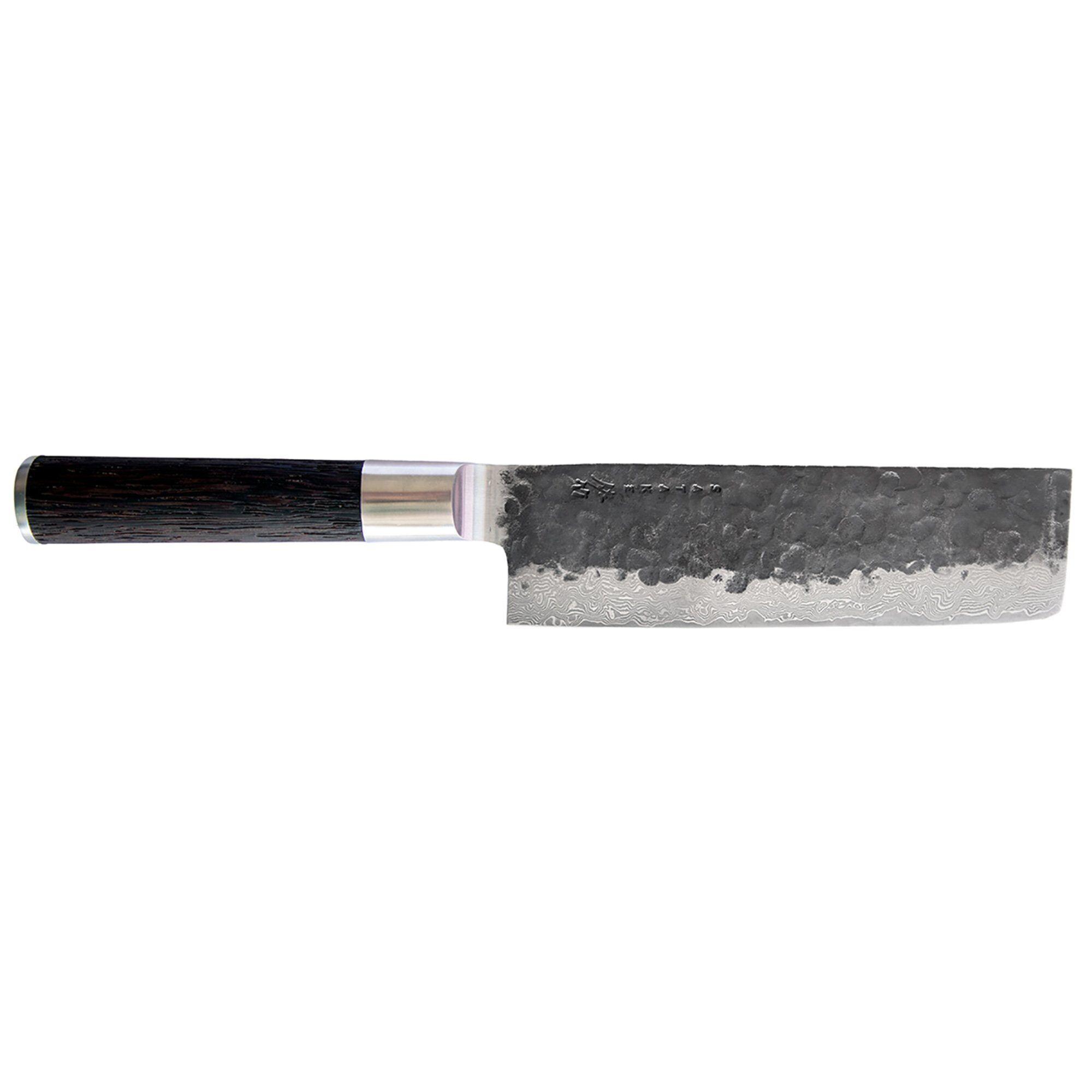Satake Kuro nakiri grønnsakskniv 18 cm med brent trehåndtak og damaskus-blad