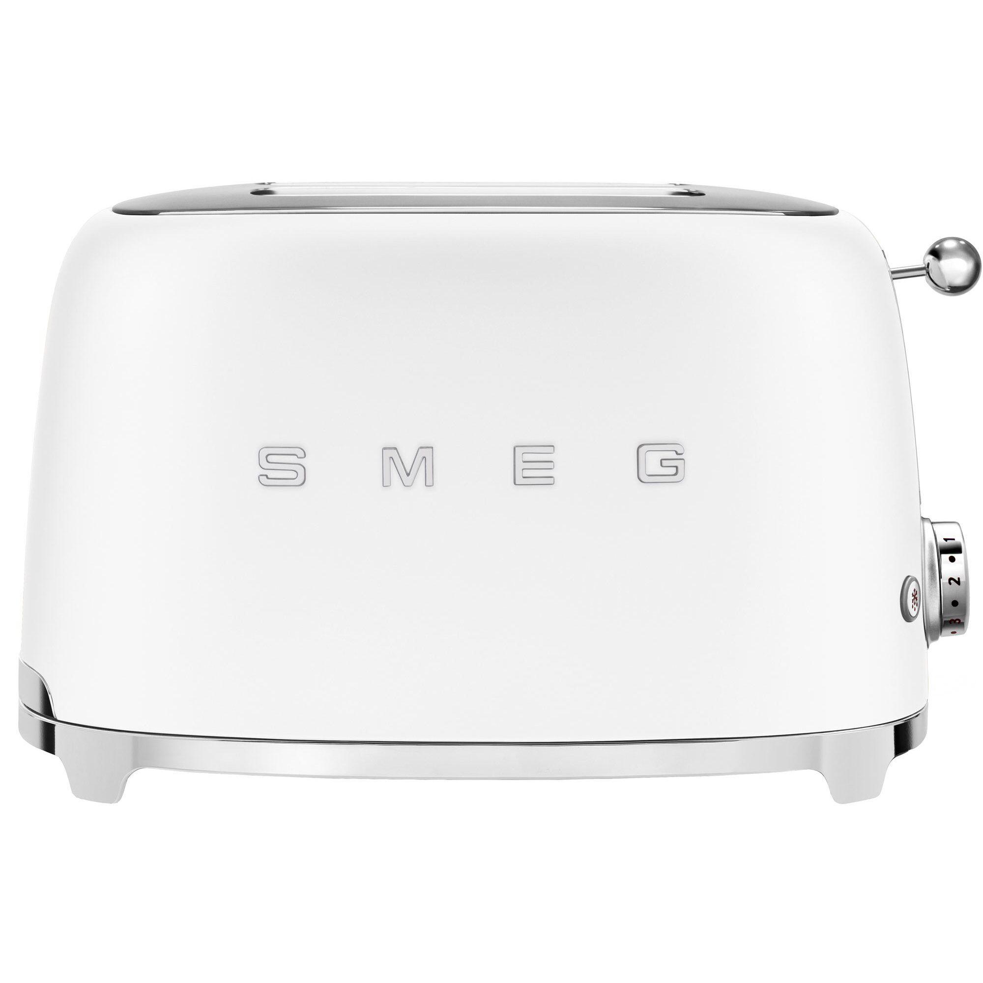 Smeg TSF01 brødrister i matt hvit med retro 50-tallsdesign, 2 skiver