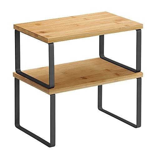 SONGMICS stablebar krydderhylle i naturlig bambus med svart metallramme, sett av 2
