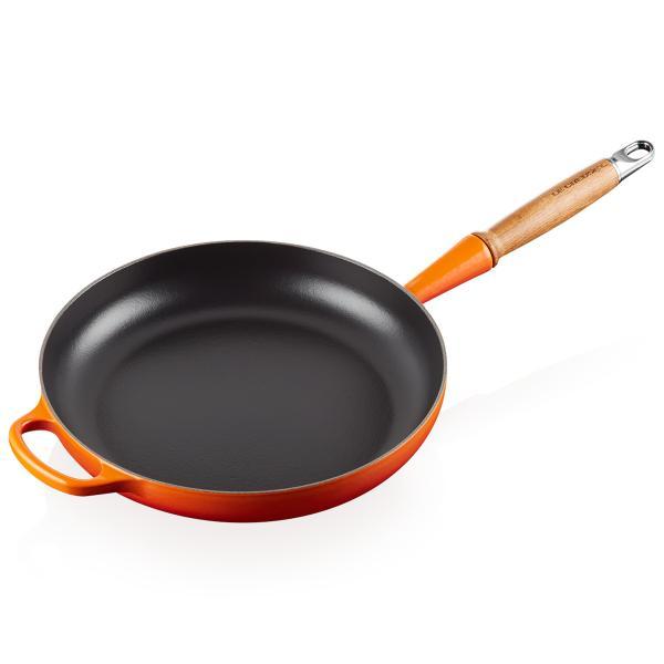 Le Creuset Signature støpejernspanne 28 cm med trehåndtak i svart