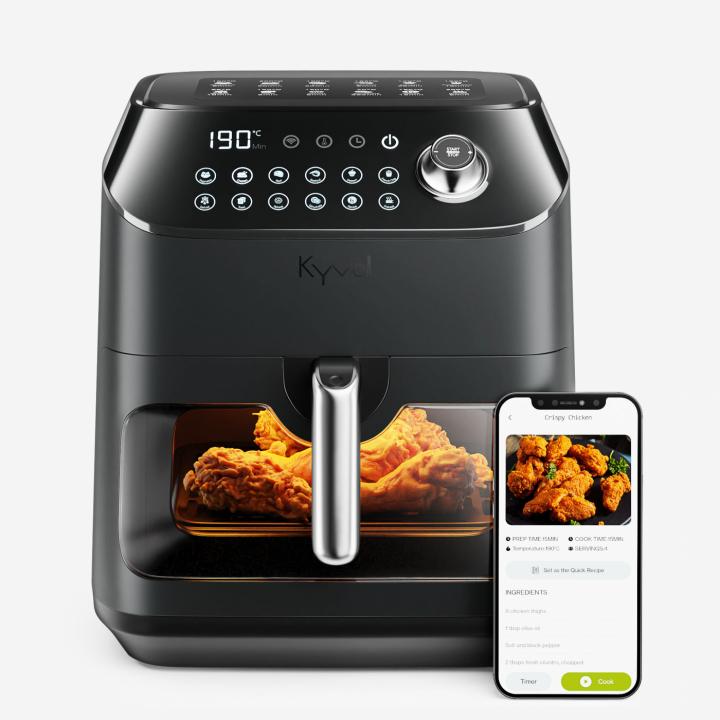 Kyvol Premium Smart Airfryer AF600 med transparent vindu og touch-display