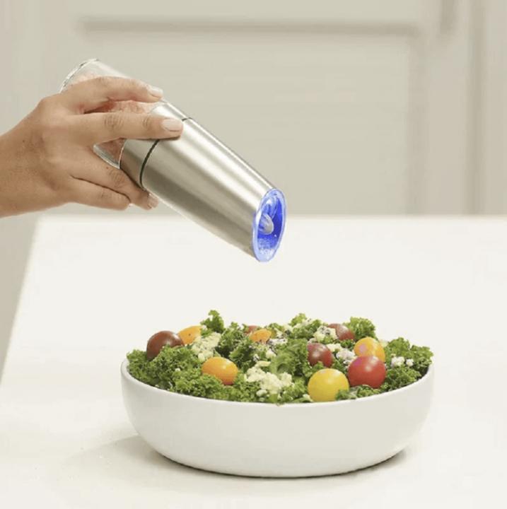 Premiumtek elektrisk gravitasjons salt- og pepperkvern med LED-lys på fyllet