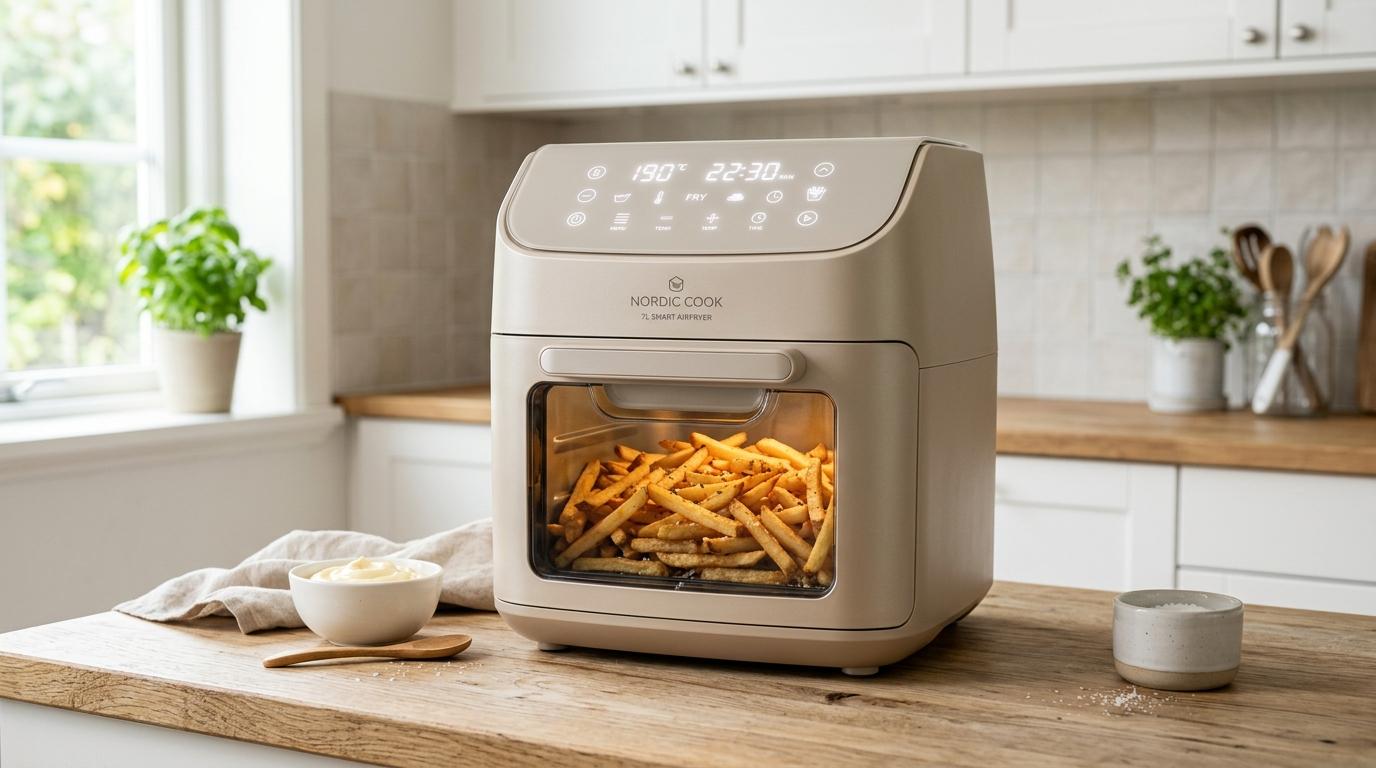 Kyvol CrispMaster 360° 7.2L airfryer med beige finish og vindu i fronten
