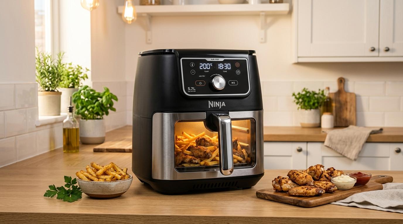 Kyvol Premium Smart Airfryer AF600 med transparent vindu på kjøkkenbenk