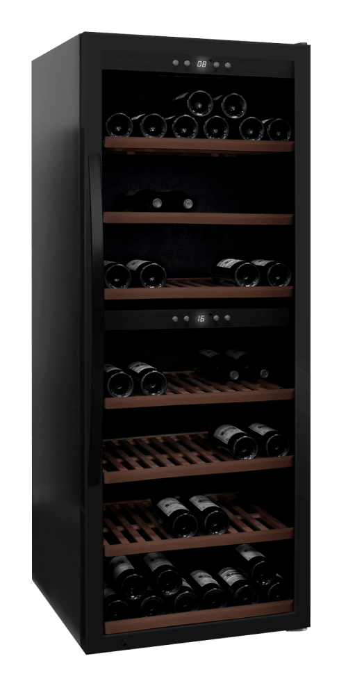 WineExpert 126 stor frittstående vinskap i sort med fullglassdør